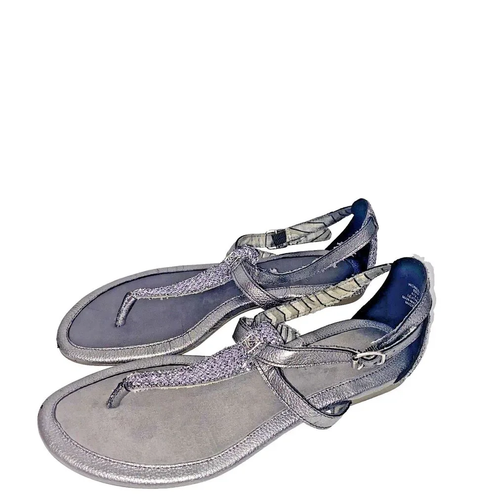Sperry Top-Sider Women's Silver T-Strap Sandals Size 7 Closed Heel NICE